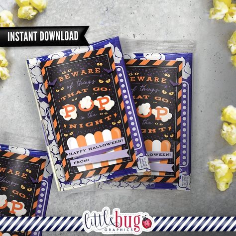 Halloween Microwave Popcorn Wrappers, Popcorn Party Favor, Candy Bar Wraps For Halloween, Microwaveable Popcorn Bag, Halloween Candy Bar Wrappers Free Printable, Popcorn Halloween, Halloween Chocolate Bar Wrappers, Popcorn Wrappers, Cute Popcorn