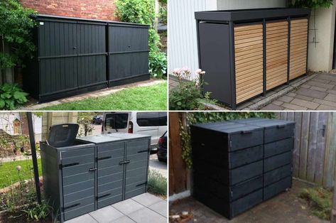 Storage Ideas For Outside, Garbage Container Storage Outdoor, Garbage Shed Diy, Garbage Bin Shed, Trash Barrel Storage Outside, Garbage Enclosure Ideas, Outdoor Garbage Storage Diy, Bear Proof Garbage Storage, Outdoor Garbage Can Hideaway