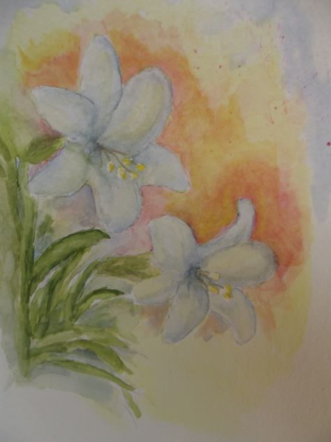 Easter Lily Lily Flower Watercolor, Lily Watercolour Painting, White Lily Watercolor, Easter Lilies Painting, Stargazer Lily Watercolor, Easter Lily, Learn To Paint, Watercolor Paintings, Lily