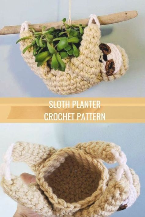 Crochet Plant Hanger, Crochet Sloth, Clothes Crochet, Crochet Plant, Fun Crochet Projects, Diy Crochet Projects, Blanket Crochet, Crochet Home, Crochet Accessories