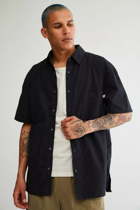 Standard Cloth Luis Modern Utility Shirt | Urban Outfitters Shirt Short Sleeve Outfit, Button Up Shirt Short Sleeve, Modern Utility, Black Button Up Shirt, Utility Shirt, Black Nylon, Black Button, Black Fits, Favorite Jeans