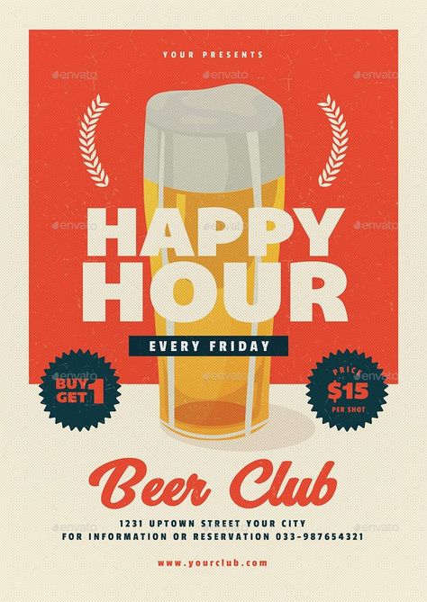 Retro Happy Hour Beer Flyer October Poster, Beer Flyer, Beer Poster Design, Event Poster Inspiration, Happy Hour Beer, Beer Graphic Design, Beer Festival Poster, Beer Illustration, Graphic Design 101