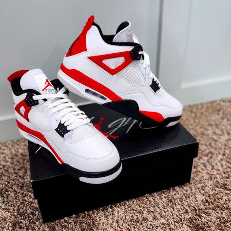 Jordan 4 Red, Nike Shoes Women Fashion, Cement Color, Jordan 4s, Jordan Shoes Retro, Cute Shoes Heels, Shoes Sneakers Jordans, All Nike Shoes, Shoes Outfit Fashion