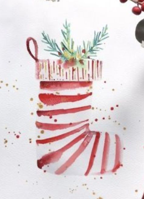 Watercolor Christmas Stocking, Whimsical Christmas Watercolor, Christmas Stockings Drawings, Diy Watercolor Christmas Cards Tutorials, Christmas Stocking Painting, Watercolor Stocking, Diy Watercolor Christmas Cards, 2024 Watercolor, Watercolor Christmas Cards Diy