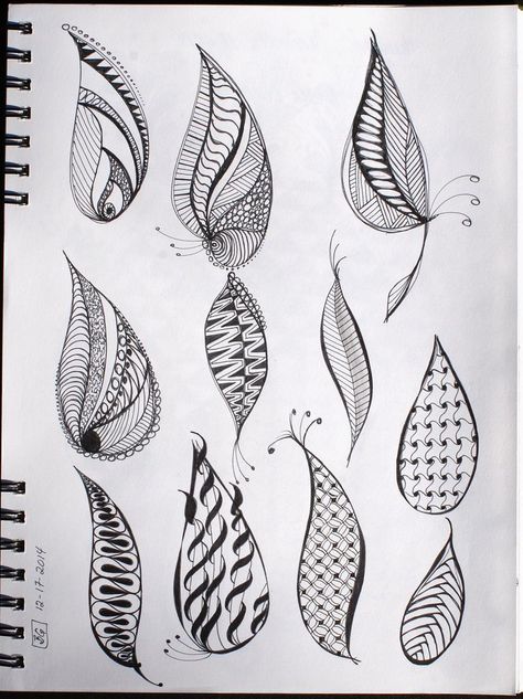 Practicing various Zentangle patterns on leaves. Doodles Sketchbooks, Butterfly With Flowers Tattoo, Zentangle Flowers, Drawing Doodles, Zentangle Tutorial, Doodle Art Journals, Tangle Doodle, Zentangle Designs, Flower Art Drawing