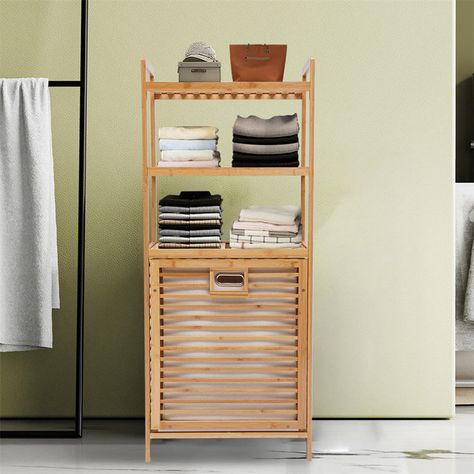 Millwood Pines Bamboo 4-Layer Laundry Hampers | Wayfair Bathroom Cabinet Organizer, Bathroom Cabinet Organization, Bathroom Basket Storage, Laundry Room Shelves, Bamboo Bathroom, Shelf Rack, Bathroom Storage Shelves, Cabinet Organizer, Clothes Basket