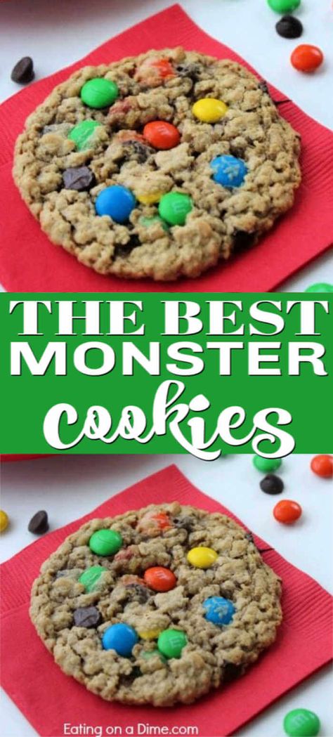 Moist Monster Cookies, Monster Cookies Without Flour, No Flour Monster Cookies, Monster Birthday Cookies, Monster Cookie Recipe Best, Monster Cookies No Flour, Chewy Monster Cookies Recipe, Quick Easy Sugar Cookies, Soft Monster Cookies