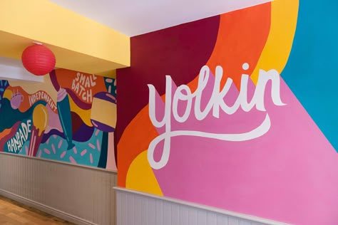 Ice Cream Mural, Wall Typography, Walls Ice Cream, Antique Trunk, Portfolio Design Layout, Window Graphics, Geometric Painting, Store Design Interior, Mural Design