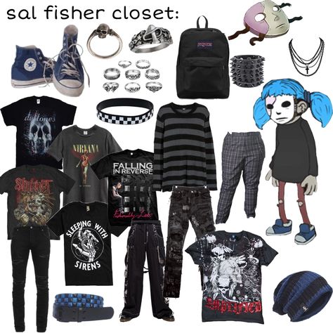 Sal Fisher Inspired Outfits, Sal Fisher In A Dress, Sally Face Aesthetic Outfit, Sally Face Clothes, Sally Face Outfit Ideas, Sally Face Inspired Outfits, Sal Fisher Face, Sally Face Outfits, Sal Fisher Aesthetic