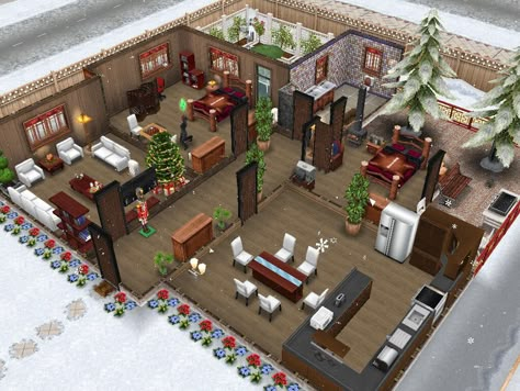 Winter wonderland #sims freeplay cottage house idea Christmas House Ideas, Sims Christmas, Sims 3 Houses Ideas, Casas The Sims Freeplay, Sims Freeplay Houses, Christmas Cabin, Sims Free Play, Cool Christmas, Sims 4 House Design