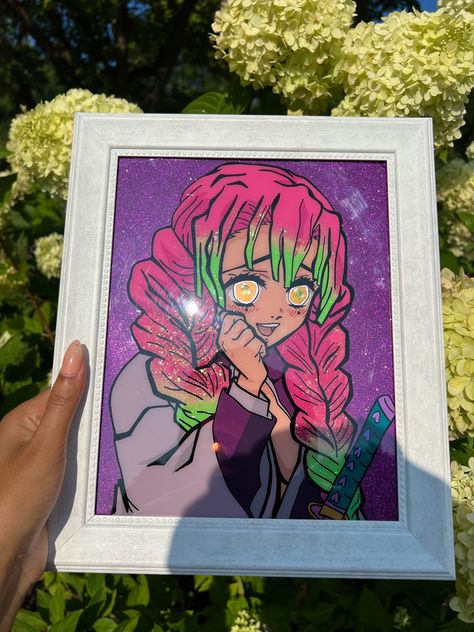 This anime glass painting of mitsuri is up for sale on my etsy shop! Click to view more or see what else i have listed Anime Glass Painting, Demon Slayer Mitsuri, Glass Painting, Demon Slayer, Etsy Shop, Book Cover, Glass, For Sale, Anime