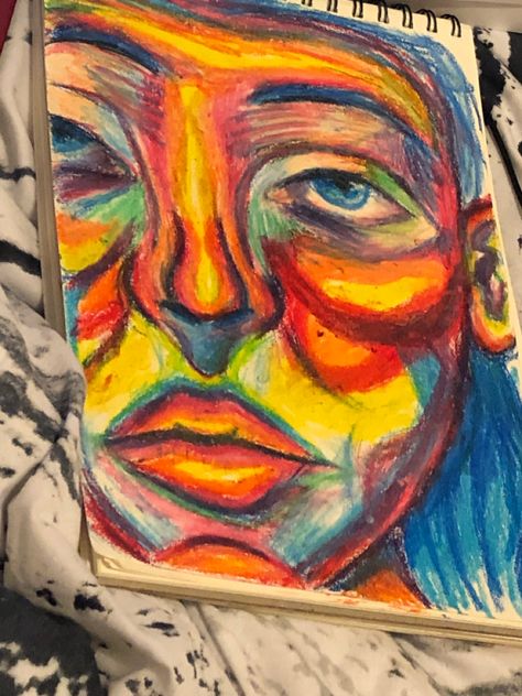 Oil Pastel Portrait Abstract, Oil Pastel Face, Oil Pastel Art Portrait, Easy Acrylic Painting, Dream Painting, Face Portrait, Oil Pastel Art, Oil Pastel Drawings, Expressionist Art