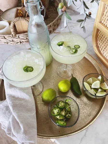 Spicy Margarita Recipe, Spicy Margaritas, Margarita Bar, Cella Jane, Spicy Margarita, Aluminum Tray, Tequila Cocktails, Food Display, Margarita Recipes