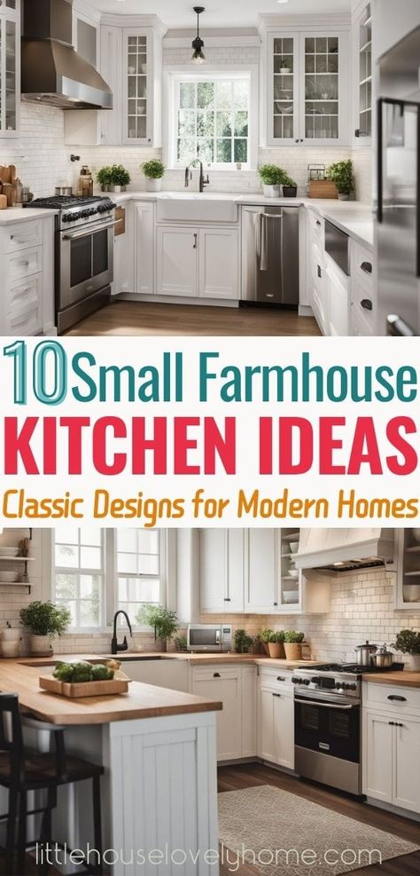 10 Small Farmhouse Kitchen Ideas: Classic Designs for Modern Homes Kitchen Ideas With White Walls, Kitchen Ideas For Small Spaces Farmhouse, Small Ranch Kitchen Ideas, Kitchen Ideas Budget Friendly, Kitchen Design Mobile Home, Country Classic Kitchen, Small Renovated Kitchen, Small Kitchen Remodel Minimalist, Small Modern Farmhouse Kitchen Ideas