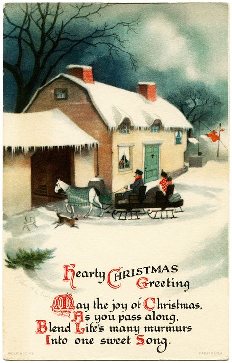 Free Digital Image ~ Vintage Clapsaddle Christmas Postcard Kitchen Yard, Coming Home For Christmas, Yard Deck, Christmas Metal, Seasons Art, Deck Patio, Illustration Vintage, Sleigh Ride, Christmas Postcard