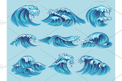 Hand drawn ocean waves. Sketch sea #Sponsored , #SPONSORED, #tidal#sea#blue#splash Ocean Wave Drawing, Waves Sketch, Wave Tutorial, Wellen Tattoo, Palm Tree Background, Ocean Drawing, Wave Drawing, Drawing Water, Waves Ocean