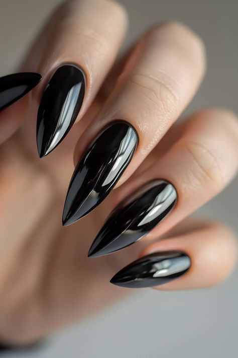 Chrome Goth Nails, Chrome Over Black Nails, Long Black Chrome Nails, Chrome Black Nails, Black Aura Nails With Chrome, Black Chrome Stiletto Nails, Gel Chrome Nails, Ombre Chrome Nails, Red Chrome Nails