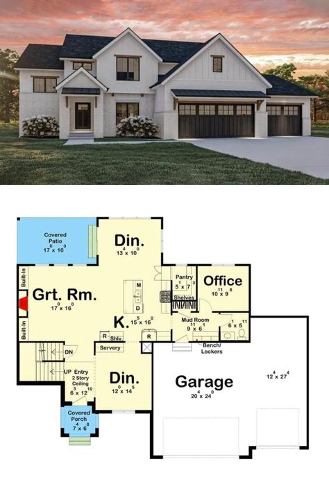 2,700 Sq Ft New American-Style House Plan with 3-Car Garage and Jack and Jill Bath (4-Bedroom) House Plans With Rear Garage, 4 Bedroom Farmhouse House Plans, 700 Sq Ft House Plans, 700 Sq Ft House, Smart House Plans, Farm House Plans, American Style House, Sims 4 House Ideas, Narrow House Plans