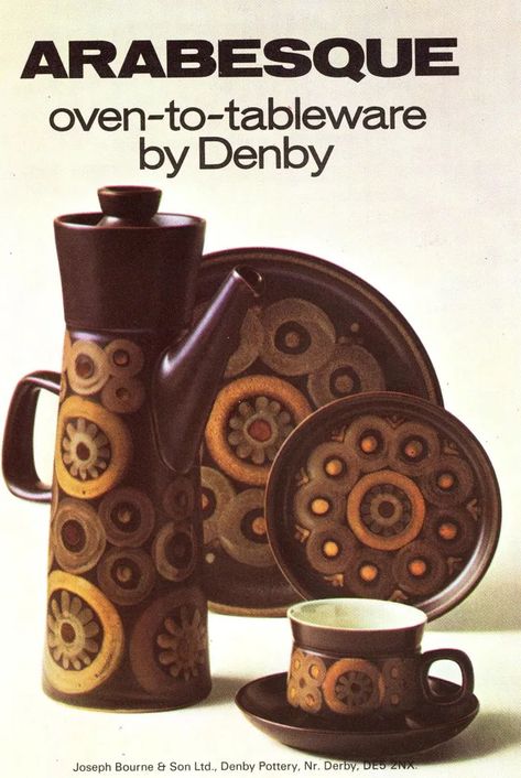 Heavy Pagan Pottery: Denby Tableware Denby Arabesque, Mid Century Modern Dishes, Vase Pattern, Portmeirion Pottery, Denby Pottery, Fantasy Genre, Hornsea Pottery, Modern Dinnerware, Mid Century Pottery