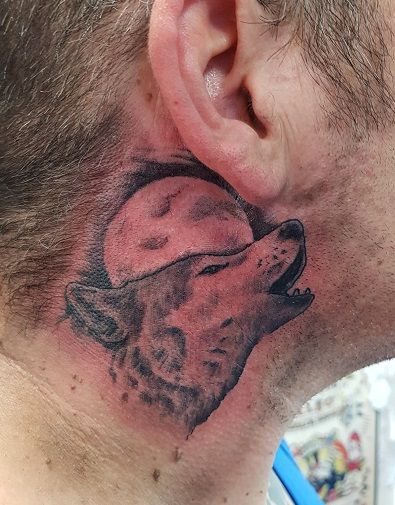 Wolf.  Neck Tattoo Wolf Tattoo On Neck, Wolf Neck Tattoo Men, Tattoo On Neck For Men, Wolf Neck Tattoo, Neck Tattoos Men, Tattoo On Neck, Tattoos Men, Neck Tattoos, Wolf Tattoo