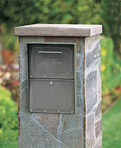 Oasis large locking curbside mailbox is among the very first to be approved by the United States Postmaster General for curbside delivery (USPS Std 7B). Its unique hopper style incoming door can accept small to medium sized parcels. It is finished in a durable powder coat Parcel Mailbox, Stone Mailbox, Brick Mailbox, Parcel Drop Box, Cool Mailboxes, Locking Mailbox, Residential Mailboxes, Mailbox Landscaping, Architectural Mailboxes