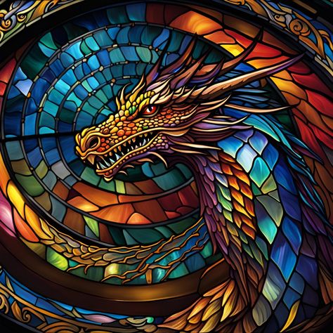 Faux stained glass image of a dragon -- Choose from our vast selection of Crewneck and V-Neck T-Shirts to match with your favorite design to make the perfect graphic T-Shirt. Pick your favorite: Classic, Boxy, Tri-Blend, V-Neck, or Premium. Customize your color! For men and women. Stained Glass Dragon, Glass Dragon, Stain Glass Window Art, Art Puzzle, Glass Window Art, Book Artwork, Nails Today, Art Stained, Stained Glass Designs