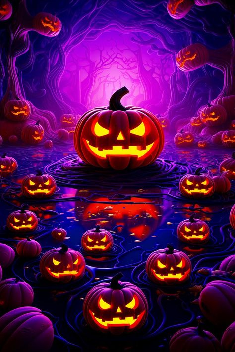 Blacklight Halloween, Aesthetic Halloween Wallpaper, Happy Halloween Gif, Halloween Live Wallpaper, Spooky Halloween Pictures, Happy Halloween Pictures, Stuffed Pumpkin, Pumpkin Wallpaper, Halloween Wallpaper Backgrounds