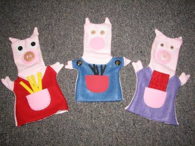 The three little pigs Wolf Finger Puppet, How To Make Felt Finger Puppets, Felt Puppets Diy For Kids, Diy Finger Puppets For Kids, Felt Finger Puppets Diy, How To Make Finger Puppets, Finger Puppet Patterns Free, Felt Finger Puppets Free Pattern, Felt Finger Puppet Patterns