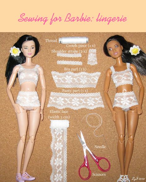 How To Sew Barbie Doll Clothes, Sewing Patterns For Barbie Doll Clothes, Simple Barbie Dress Pattern, Barbie Doll Diys, Barbie Doll Outfits Aesthetic, Simple Doll Clothes Diy, How To Make Barbie Doll Clothes, How To Sew Barbie Clothes, Barbie Dolls Clothes