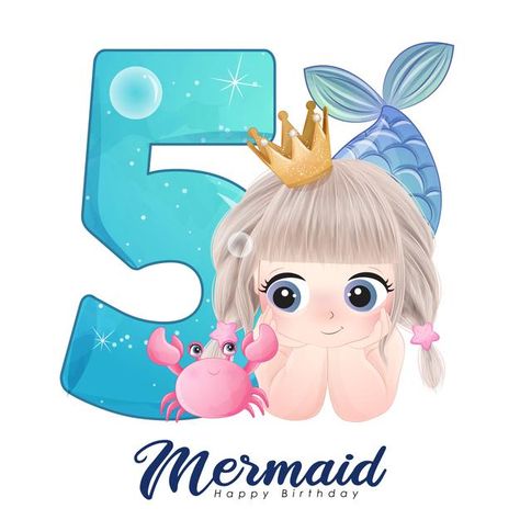 Doodle Mermaid, Mermaid Happy Birthday, Mermaid Card, Doodles Bonitos, Friends Clipart, Watercolor Birthday, Cute Mermaid, Mermaid Theme, Cute Sloth