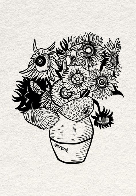 Van Gogh sunflowers tattoo Van Gogh Tatuaje, Sunflowers Tattoo, Desenhos Van Gogh, Van Gogh Tattoo, Van Gogh Drawings, Sunflower Sketches, Sunflower Drawing, Van Gogh Sunflowers, Wrist Tattoos For Guys