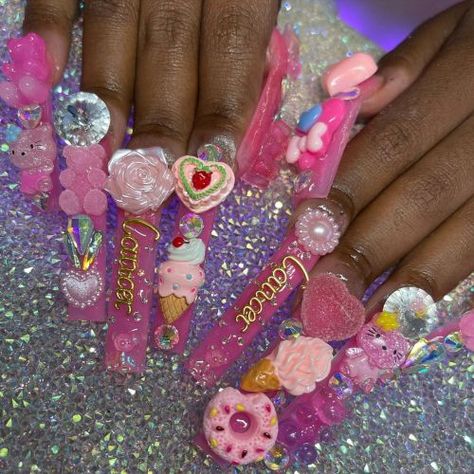 Nail Design Inspiration, Pretty Nail Designs, Really Cute Nails, Long Acrylic, Kawaii Nails, The Don, Neon Nails, Nail Charms, Classy Nails