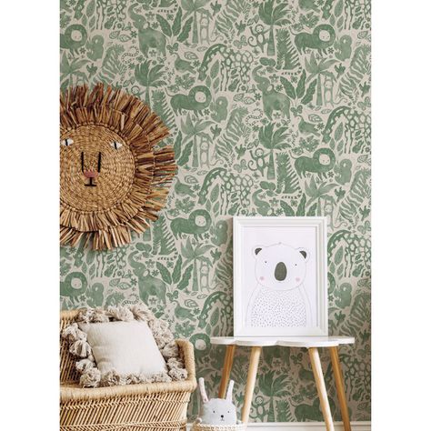 Bungalow Rose Sweet Safari Peel & Stick Wallpaper - Wayfair Canada Mid Century Coastal, Safari Green, Brewster Wallcovering, Aqua Wallpaper, Green Vinyl, Navy Wallpaper, Teal Wallpaper, Professional Decor, Blue Vinyl