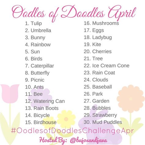 Doodle Challenge, 30 Day Art Challenge, 30 Day Drawing Challenge, April Challenge, Journal Challenge, Art Journal Prompts, Drawing Ideas List, Lettering Challenge, Drawing Prompt