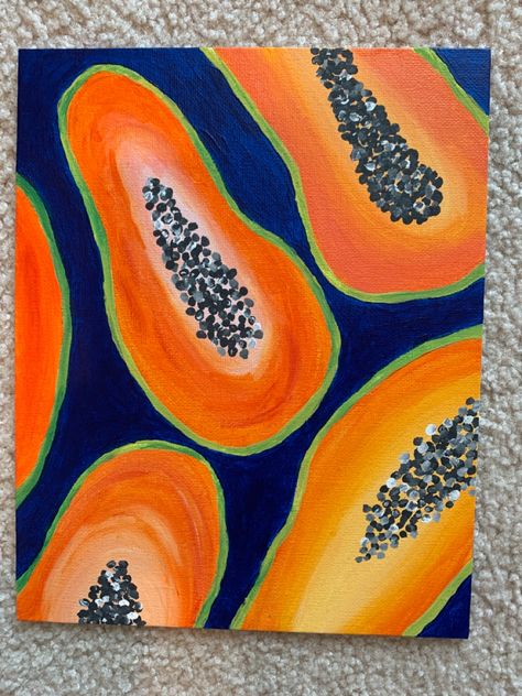 Fruit Acrilic Paintings, How To Paint Fruit Acrylic, Easy Acrylic Abstract Painting Ideas, Summer Themed Paintings, Easy Fruit Painting, Canvas Fruit Painting, Fruit Painting Easy, Abstract Fruit Painting, Fruit Painting Acrylic