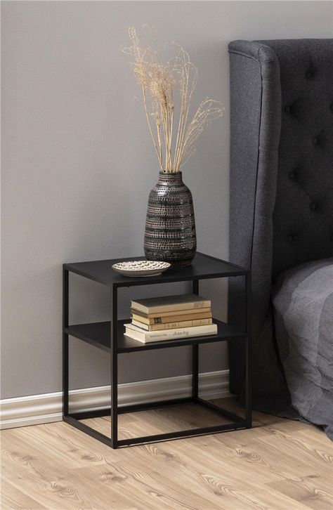 Black Side Table Bedroom, Steel Bedside Table, Bed Side Table, Metal Furniture Design, Side Tables Bedroom, Black Side Table, Metal Side Table, Metal Furniture, Room Type