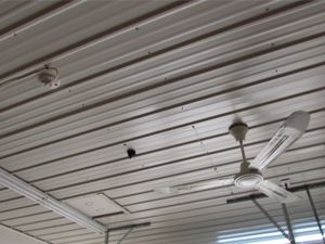 Garage Ceiling Ideas for a Bright, Finished Space - Trusscore Carport Ceiling Ideas, Garage Ceiling Design, Car Siding Ceiling, Garage Ceiling Ideas, Basement Storage Organization, Alternatives To Drywall, Vinyl Soffit, Garage Ceiling Storage, Garage Tile