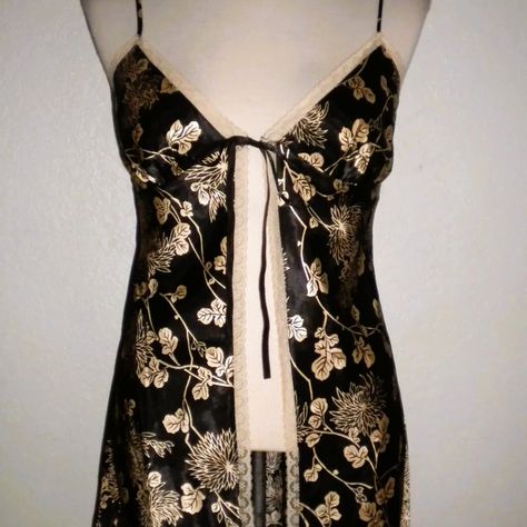 Victoria's Secret Women's Size Small Open Front Camisole Black And Tan Floral Print Lace Trim Tie Neckline Adjustable Spaghetti Straps Brand New - No Tags