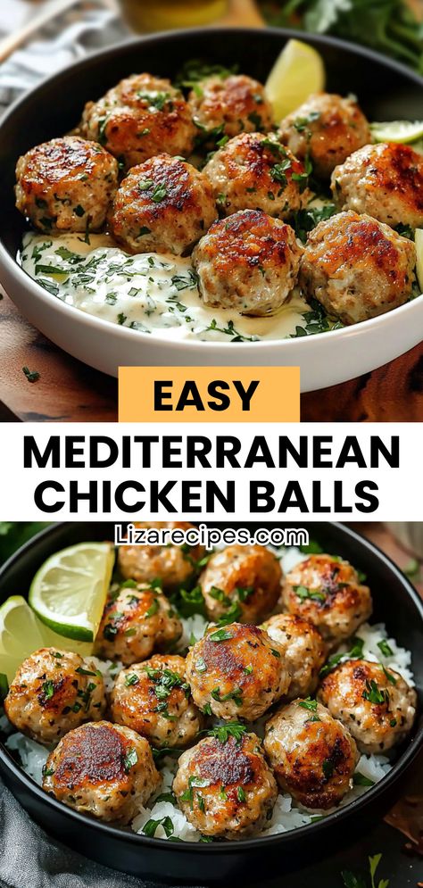 Chicken Balls Recipe, Easy Mediterranean Chicken, Greek Dinner Recipes, Chicken Meatball Recipe, Greek Chicken Meatballs, Mediterranean Meatballs, Chicken Meatballs Recipe, Greek Meatballs, Chicken Balls