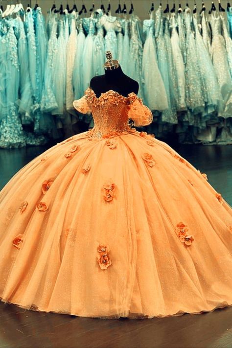 Orange Quinceanera Dress Orange Ball Gown Dress, Light Orange Quinceanera Dresses, Orange 15 Dresses Quinceanera, Orange Sweet 16 Dresses, Orange Theme Quinceanera, Orange Quinceanera Dresses Mexican, Peach Color Quinceanera Dress, Burnt Orange Quinceanera Dress, Peach Quince Dress