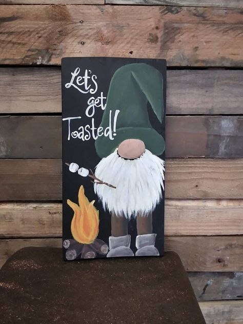 Gnome Fall Painting, Fall Gnomes Painted On Wood, Gnome Christmas Sign, How To Paint Canvas Step By Step, Gnome Wooden Signs, Xmas Signs On Wood, Gnomes Crafts Wood, Painted Gnomes On Wood, Fall Crafts For Adults Diy