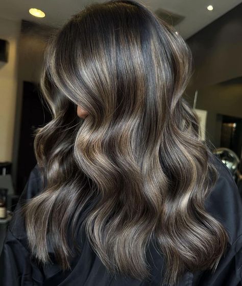 25 Gorgeous Winter Hair Colors for Brunettes to Try This Year Medium Brown With Cool Highlights, Brunette Hair Color Highlights, Winter Brunette Hair Color Highlights, Ash Brunette Hair, Winter Brunette Hair, Winter Brunette Hair Color, Winter Hair Colors For Brunettes, Hair Brown Color, Ash Brunette