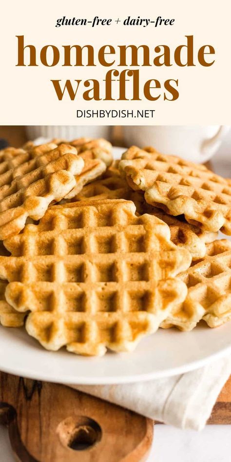 These easy gluten-free waffles are crispy and golden outside, and light and airy on the inside. Perfect for breakfast, brunch or dessert! Dairy-free too. Gf Waffles Recipe, Gluten And Dairy Free Waffles, Gf Waffle Recipe, Dairy And Gluten Free Breakfast, Dairy Free Brunch Recipes, Gluten Free Waffles Easy, Breakfast Ideas Gluten Free, Gluten Free Waffle Recipe, Dairy Free Waffles