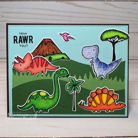 Danni's Dreams: How RAWR You? Dinosaur Stamps, Dinosaur Birthday Card, Baby Birthday Card, Dinosaur Cards, Lawn Fawn Stamps, Birthday Cards For Boys, Boy Cards, Dino Birthday, Kids Birthday Cards