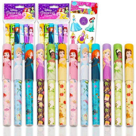 PRICES MAY VARY. Disney Princess Pens Value Bulk Set Bundle - 12 Pack Princess Ballpoint Pens with Stickers (Princess School Supplies, Office Supplies, Party Favors). Includes 12 premium pens with convenient clip and 1 mm black line. Featuring your favorite Disney Princess characters. These Disney Princess pens depict colorful artwork of favorite characters including Belle, Tiana, Merida, Cinderella, Rapunzel, and Ariel. Perfect as Princess office supplies, school supplies, party supplies, party Princess Office, Disney Princess Party Favors, Stickers Princess, Disney Princess Party Supplies, Princess School, Disney Princess Gifts, Disney Princess Characters, Princess Party Favors, Princess Sticker