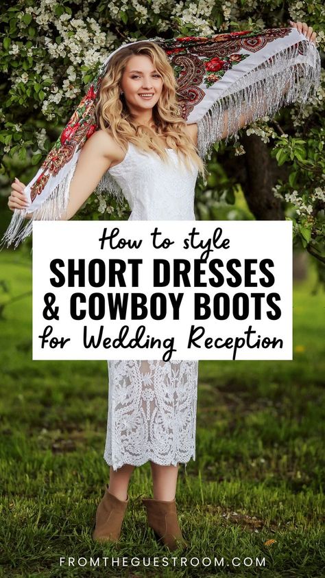 a woman wears cowboy boots and wedding reception dress, western outfits Dresses With Low Cut Boots, Dress And Cowboy Boots Outfit Wedding Guest, Green Dress And Cowboy Boots, Mother Of The Bride Dresses With Cowboy Boots, White Dress Cowgirl Boots Outfit, White Dress With Cowboy Boots, Short Cowgirl Boots Outfit, Formal Dress With Cowboy Boots, Wedding Dresses With Cowboy Boots