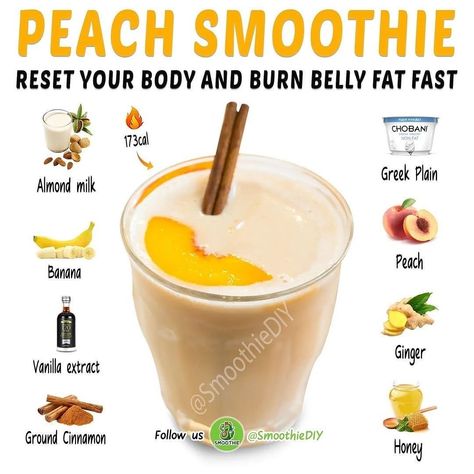 Smoothie Recipes Peach, Glow Juice, Peach Smoothie Recipes, Easy Healthy Smoothie Recipes, Cinnamon Smoothie, Peach Smoothie, Easy Healthy Smoothies, Smoothie Recipes Healthy Breakfast, Smoothie Healthy