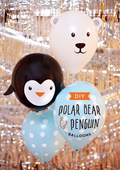 DIY Penguin & Polar Bear Party Balloons Polar Bear Party, Penguin Birthday Party, Penguin Baby Showers, Penguin Birthday, Penguin Party, Winter Onederland Party, Winter Birthday Parties, Bear Birthday Party, Bear Party