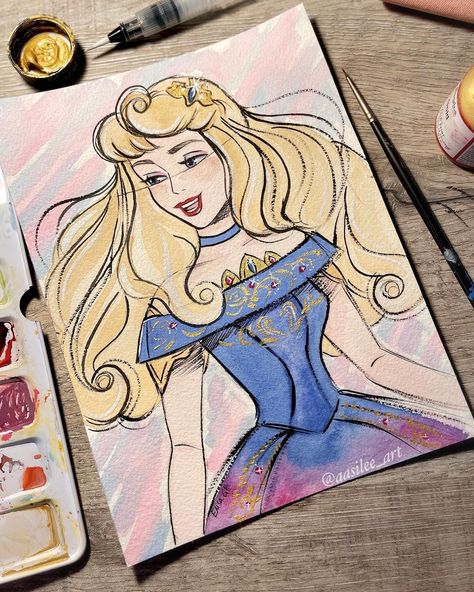 *sold* Another LE doll watercolor 😌 👑. I tried to paint her with the hairstyle of the doll, but I just can’t paint her without her iconic b… | Instagram Sleeping Beauty Art, Princess Sketches, Princess Painting, Princesas Disney Anime, Aurora Art, Prismacolor Art, Disney Princess Aurora, Disney Fine Art, Disney Princesses And Princes