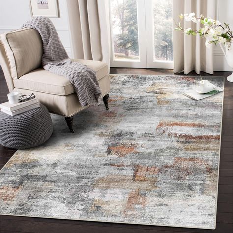 Amazon.com: vivorug Washable Rug, Ultra Soft Area Rug 6x9, Non Slip Abstract Rug Foldable, Stain Resistant Rugs for Living Room Bedroom, Modern Fuzzy Rug (Gray/Rust, 6'x9') : Home & Kitchen Fuzzy Rug, Low Pile Carpet, 6x9 Area Rugs, 9x12 Area Rugs, Rug Gray, Home Carpet, Bedroom Modern, Rugs For Living Room, Farmhouse Dining Room